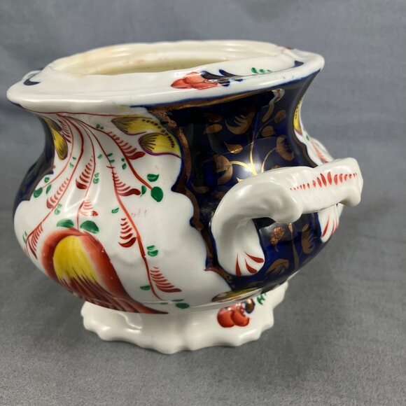 200 yrs old Gaudy Welsh Tulip Pattern Footed Ceramic Sugar Bowl Hand (no Lid) 6" - Picture 3 of 9